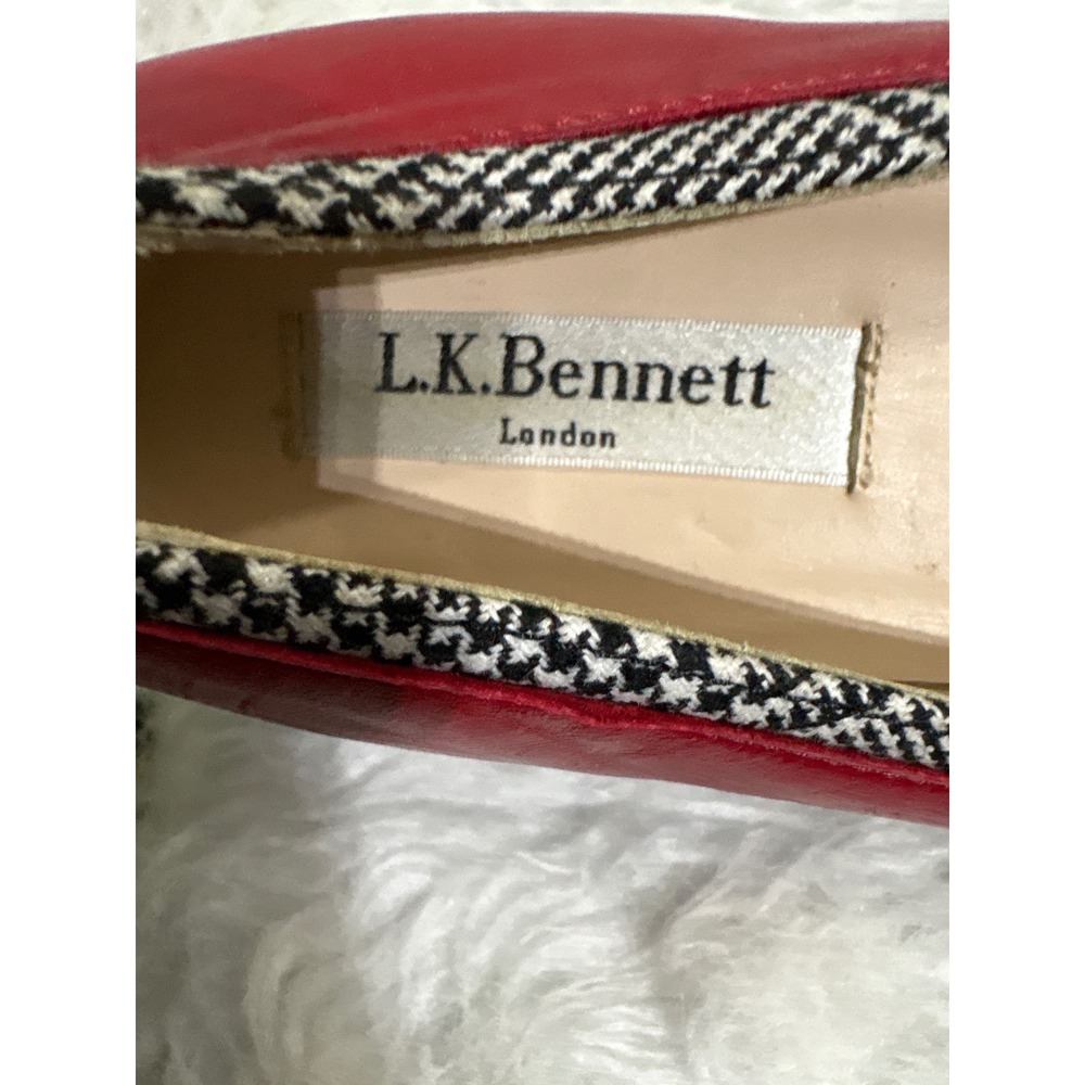 L.K. Bennett Flats Women 37 Pointed Toe Red Houndstooth Floral Embroidery Spain - Picture 7 of 11